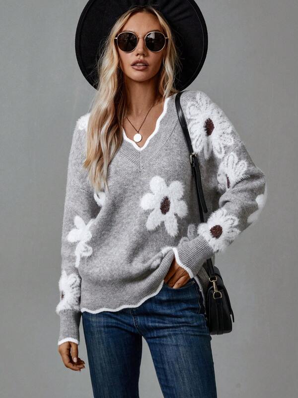 Women's Jumper | V-Neck, Floral Design, Soft Fabric 2