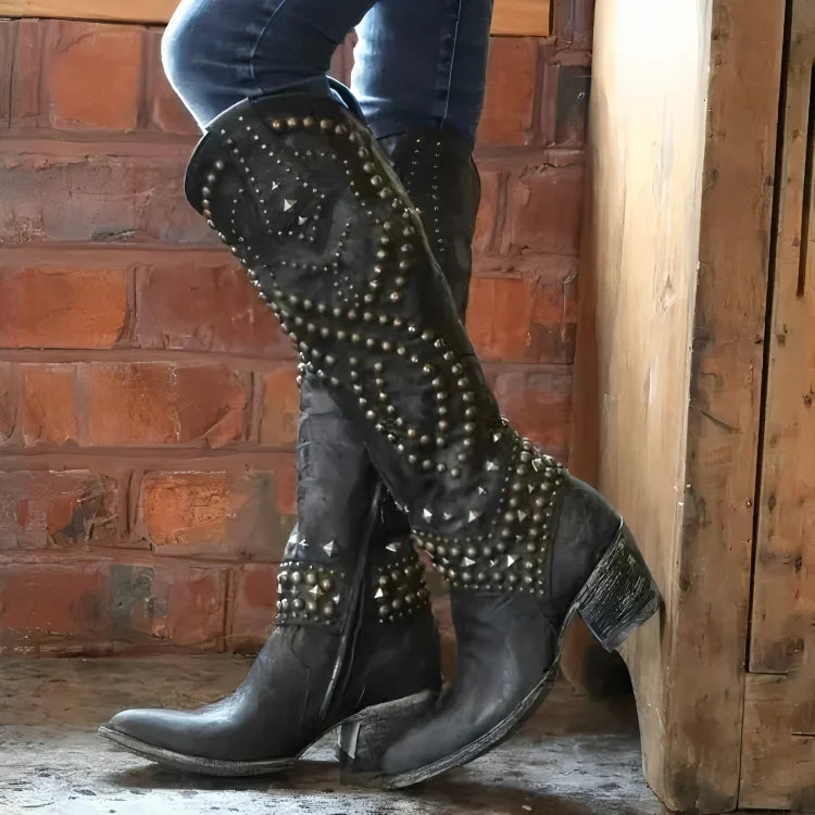 Women's Knee-High Boots | Orthopaedic, Pointed Toe, Mid Block Heel, Side Zipper 0