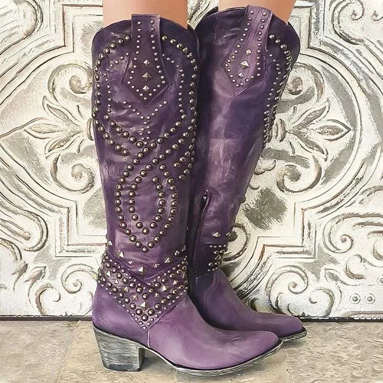 Women's Knee-High Boots | Orthopaedic, Pointed Toe, Mid Block Heel, Side Zipper 1