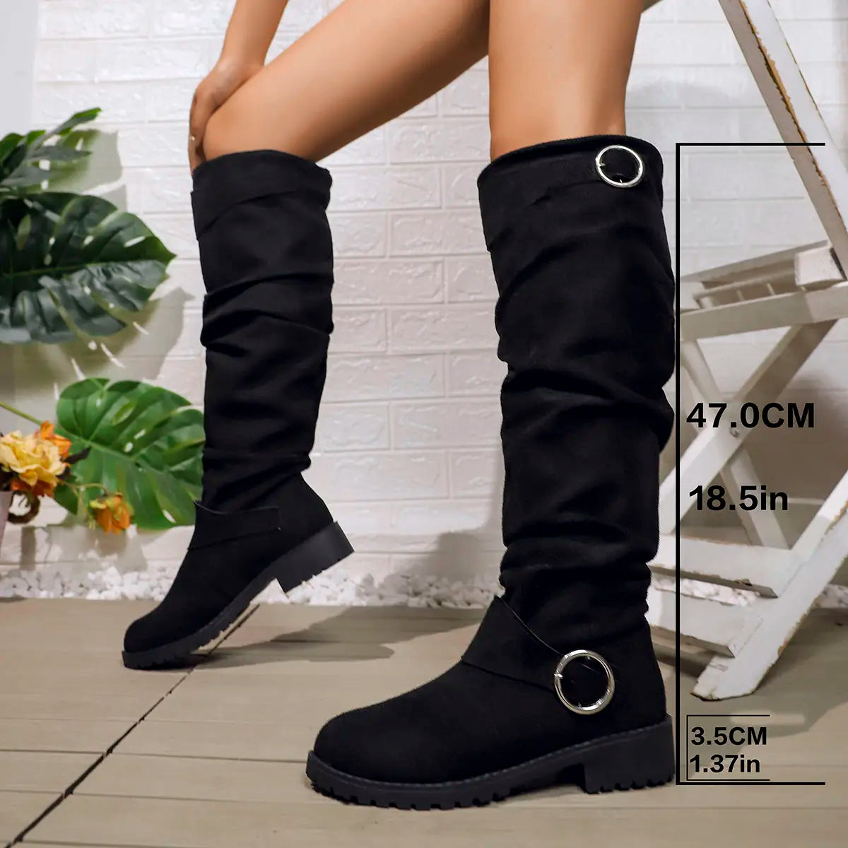 Women's Knee High Boots | Slouchy Fit, Buckle Detail, Comfortable Block Sole 0