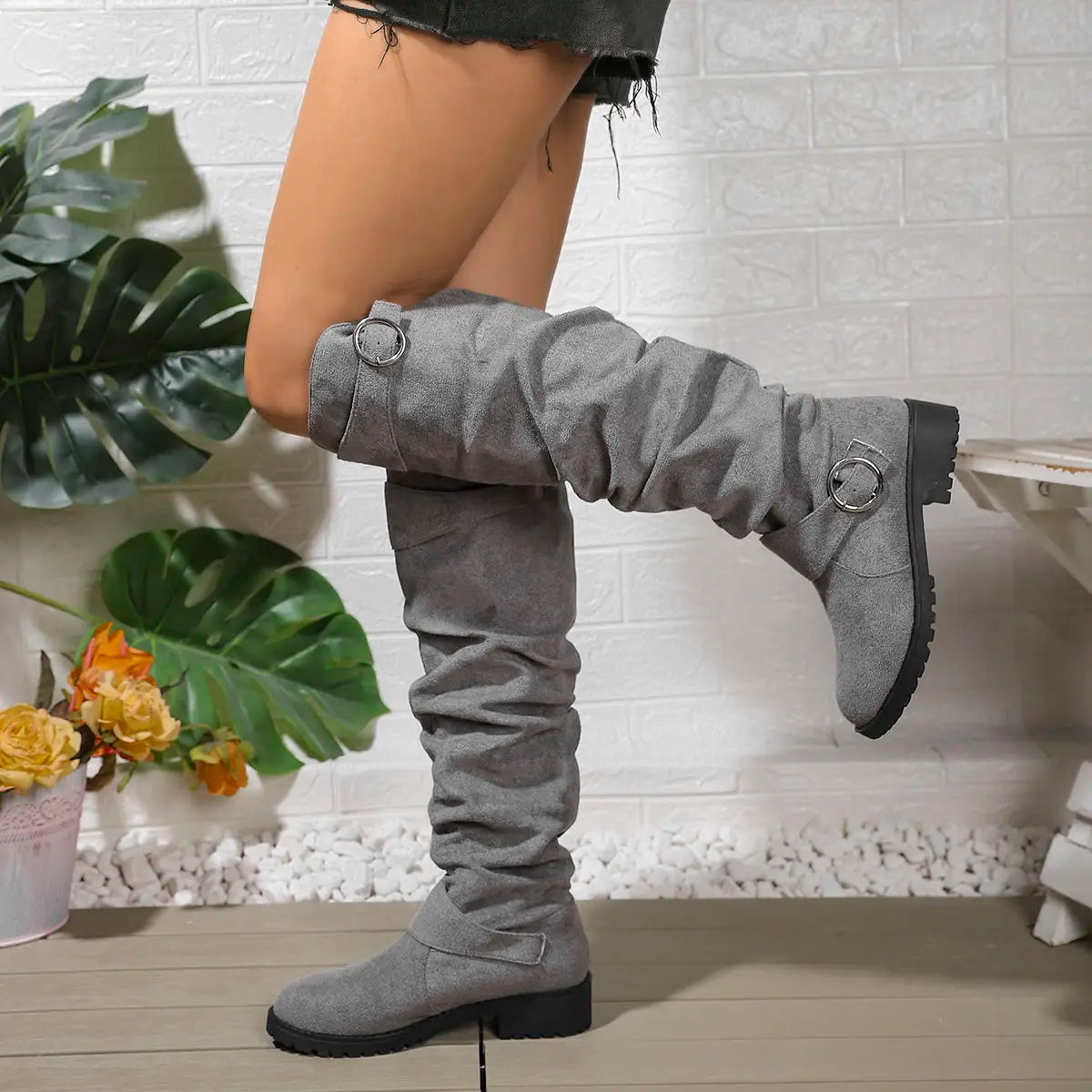 Women's Knee High Boots | Slouchy Fit, Buckle Detail, Comfortable Block Sole 1