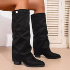 Women's Knee High Boots | Slouchy Shaft, Rounded Toe, Low Heel, Black 4
