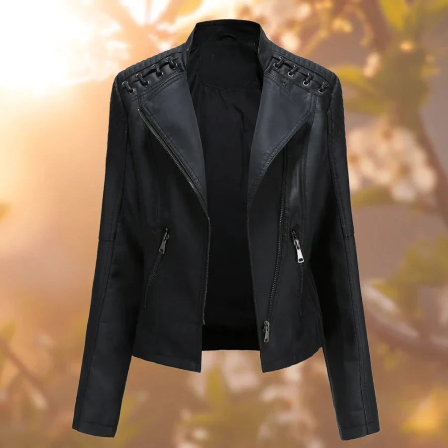 Women's Leather Jacket | Fitted Quilted Design, Asymmetric Zip, Laced Shoulders 0