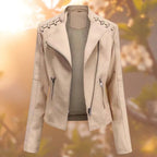 Women's Leather Jacket | Fitted Quilted Design, Asymmetric Zip, Laced Shoulders 3