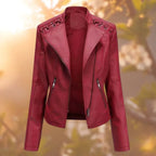 Women's Leather Jacket | Fitted Quilted Design, Asymmetric Zip, Laced Shoulders 4