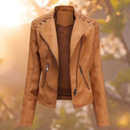 Women's Leather Jacket | Fitted Quilted Design, Asymmetric Zip, Laced Shoulders 5