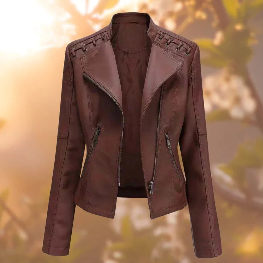 Women's Leather Jacket | Fitted Quilted Design, Asymmetric Zip, Laced Shoulders 6