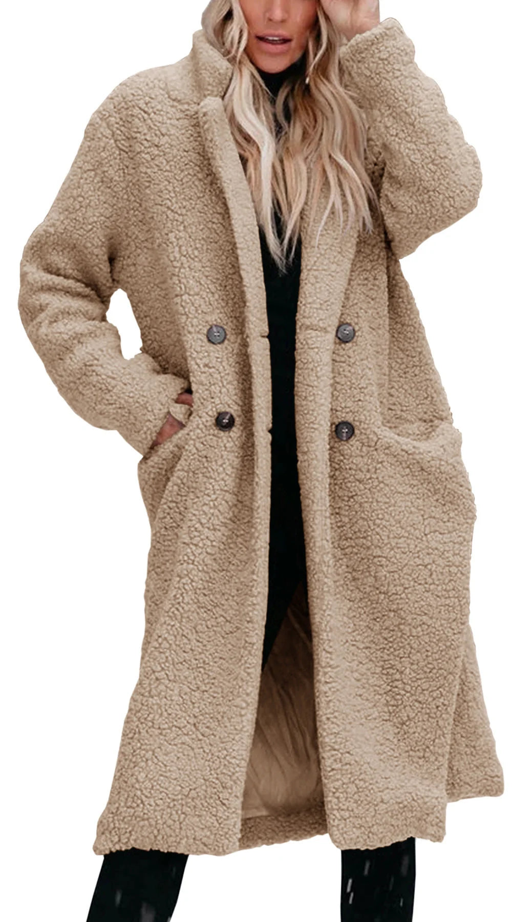 Women's Long Teddy Coat | Soft Texture, Relaxed Fit, Knee-Length 3