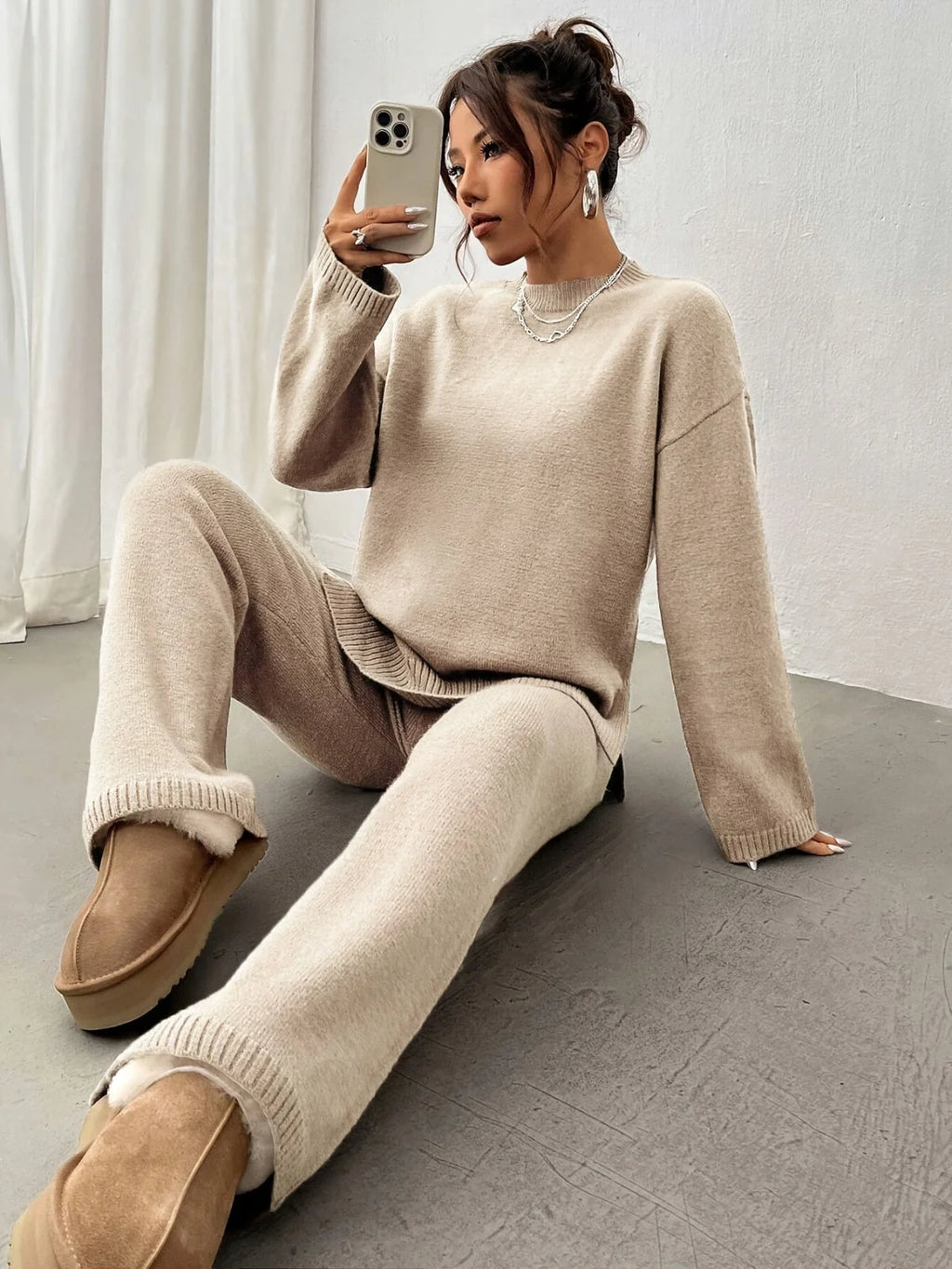 Women's Loungewear Set | Soft Mock Neck Jumper and Wide-Leg Trousers 0