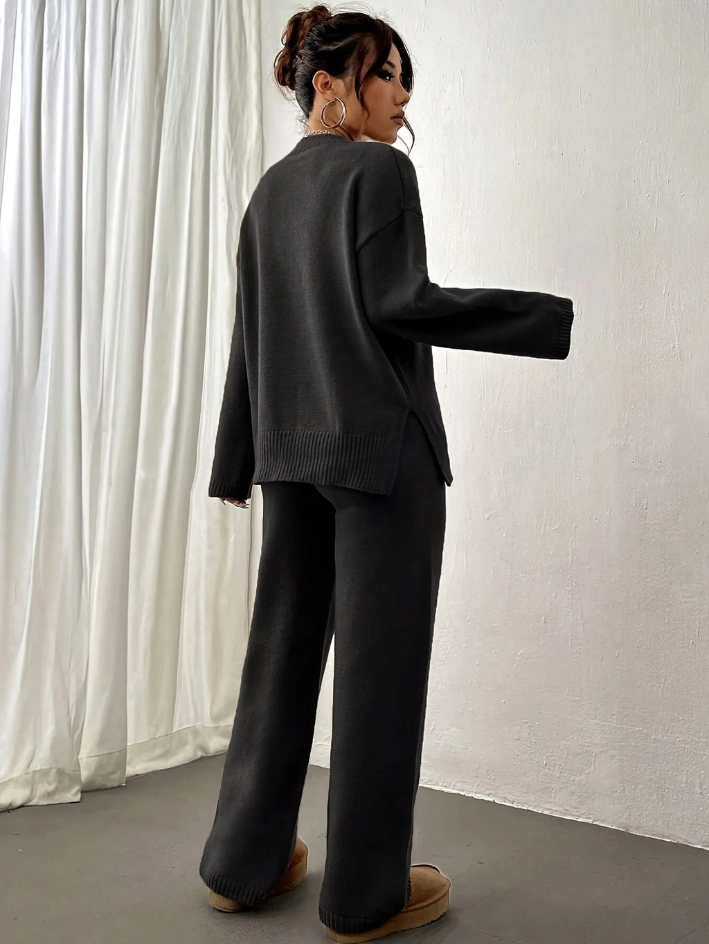 Women's Loungewear Set | Soft Mock Neck Jumper and Wide-Leg Trousers 6