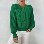 Women's Oversized Cable Knit Sweater | Puff Sleeves, Round Neckline, Relaxed Fit 5