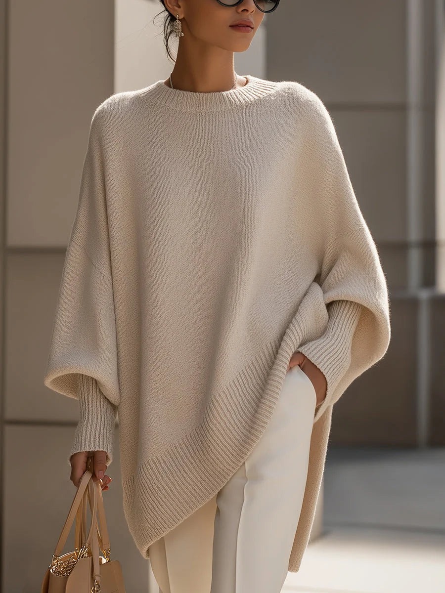 Women's Oversized Jumper | Soft Wool Blend, Asymmetrical Hem, Ribbed Cuffs 0