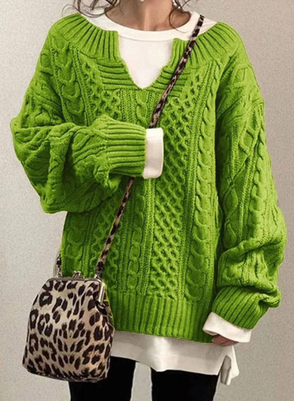 Women's Oversized Sweater | Cable Knit V-Neck Pullover, Relaxed Fit 5