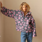 Women's Oversized Teddy Fleece Jacket | Floral Print, Relaxed Fit, Half Zip 4