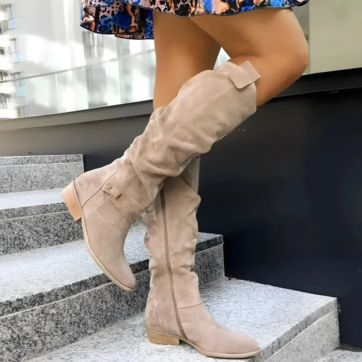 Women's Thigh High Boots | Slouchy Fit, Low Block Heel, Suede-Effect 0