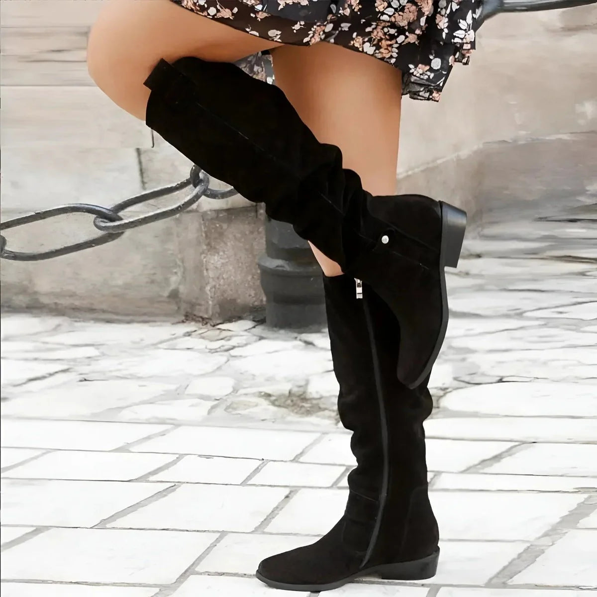 Women's Thigh High Boots | Slouchy Fit, Low Block Heel, Suede-Effect 6