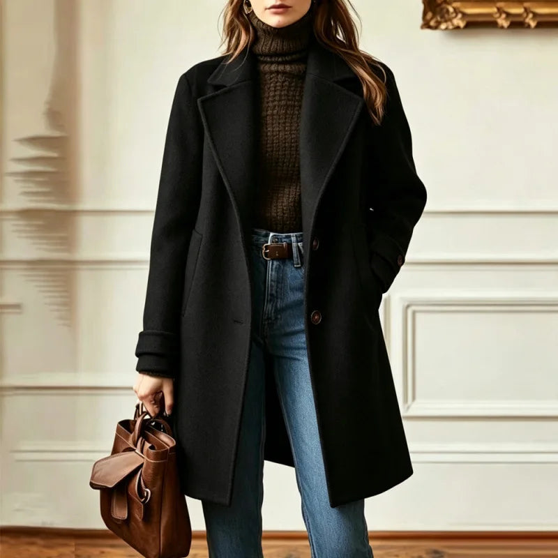 Women's Trench Coat | Soft Wool Blend, Mid-Length, Retro Lapel Collar 0