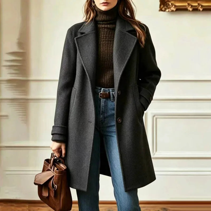 Women's Trench Coat | Soft Wool Blend, Mid-Length, Retro Lapel Collar 5