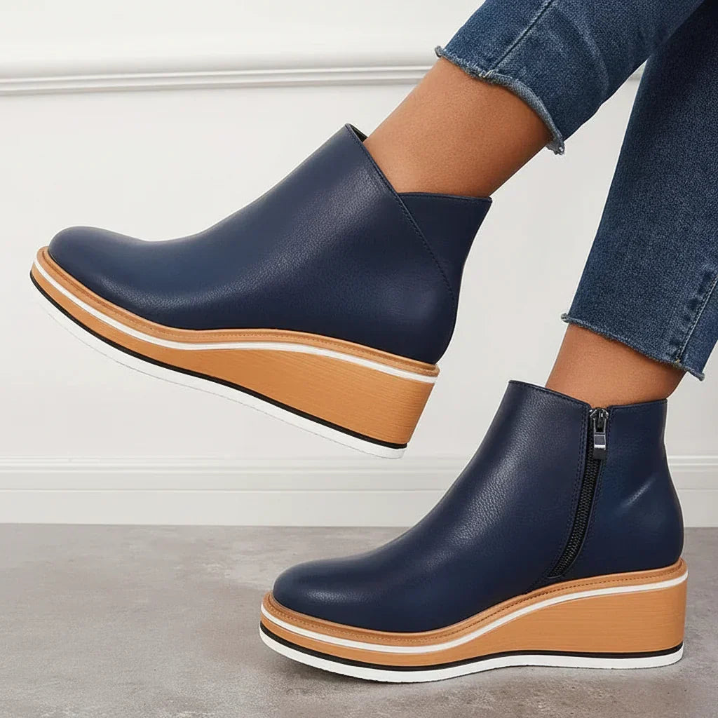 Women's Wedge Ankle Boots | Platform Sole, Side Zip, Closed Toe 0