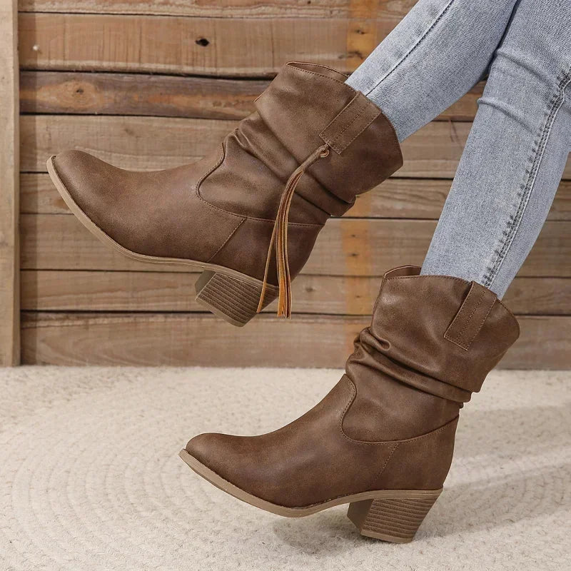 Women's Western Boots | Leather Look, Water-Resistant, Block Heel 4