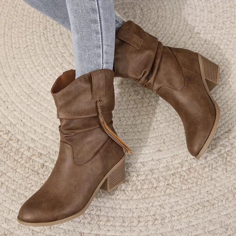 Women's Western Boots | Leather Look, Water-Resistant, Block Heel 5