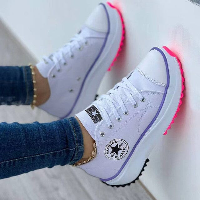 Women's White Sneakers | Canvas Look, Structured Sole, Lace-Up Design 0