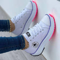 Women's White Sneakers | Canvas Look, Structured Sole, Lace-Up Design 0