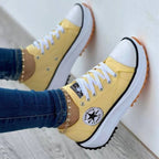 Women's White Sneakers | Canvas Look, Structured Sole, Lace-Up Design 3