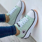 Women's White Sneakers | Canvas Look, Structured Sole, Lace-Up Design 4