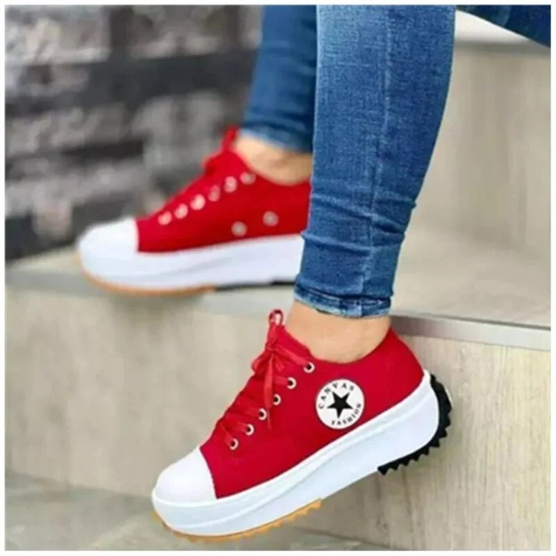 Women's White Sneakers | Canvas Look, Structured Sole, Lace-Up Design 5