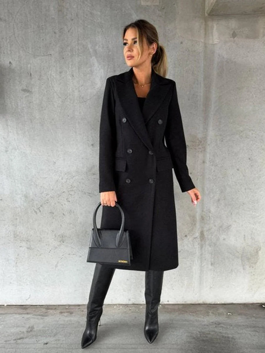 Women's Winter Coat | Double-Breasted, Knee-Length, Gold Button Detail 1