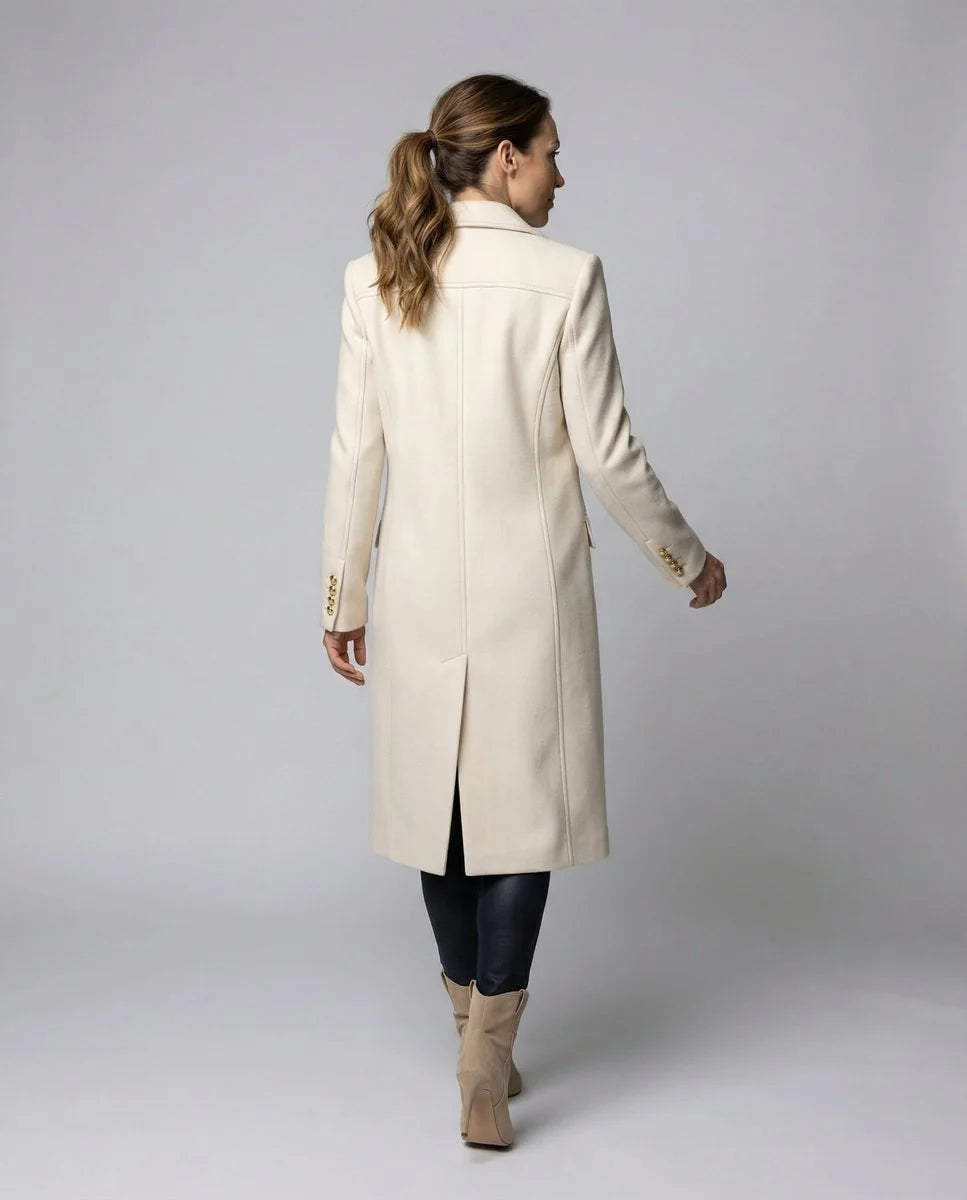 Women's Winter Coat | Double-Breasted, Knee-Length, Gold Button Detail 4