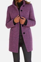 Women's Winter Coat | Knee-Length, Stand Collar, Button Front, Patch Pockets 3