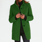 Women's Winter Coat | Knee-Length, Stand Collar, Button Front, Patch Pockets 4
