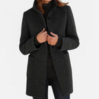 Women's Winter Coat | Knee-Length, Stand Collar, Button Front, Patch Pockets 5