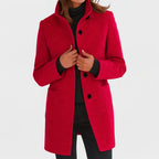 Women's Winter Coat | Knee-Length, Stand Collar, Button Front, Patch Pockets 6