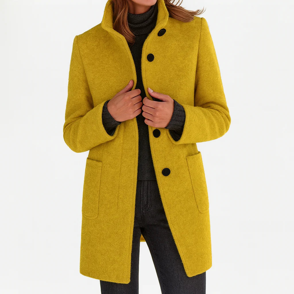 Women's Winter Coat | Knee-Length, Stand Collar, Button Front, Patch Pockets 9