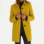 Women's Winter Coat | Knee-Length, Stand Collar, Button Front, Patch Pockets 9