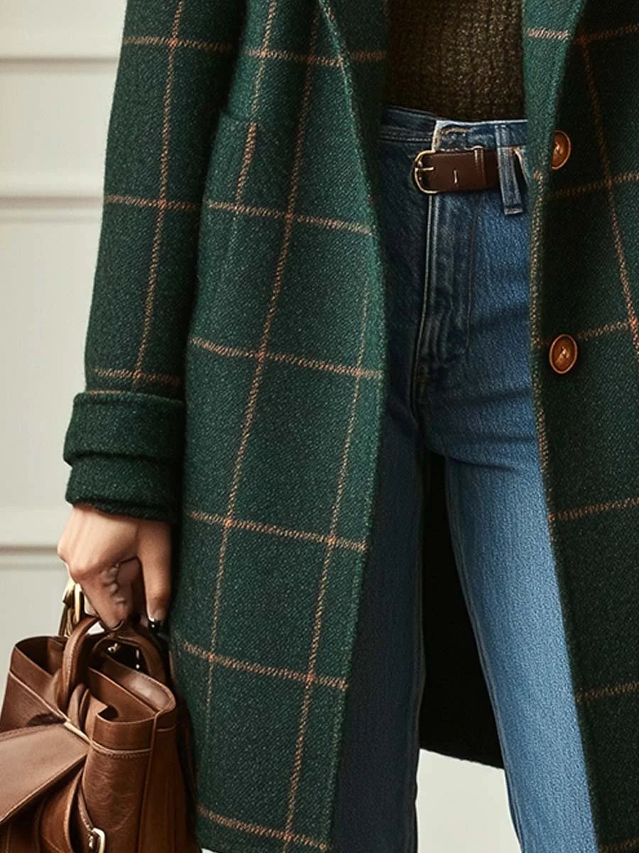 Women's Winter Coat | Retro Plaid Tweed, Tailored Silhouette, Lapel Collar 2