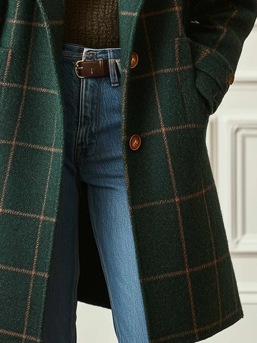 Women's Winter Coat | Retro Plaid Tweed, Tailored Silhouette, Lapel Collar 3
