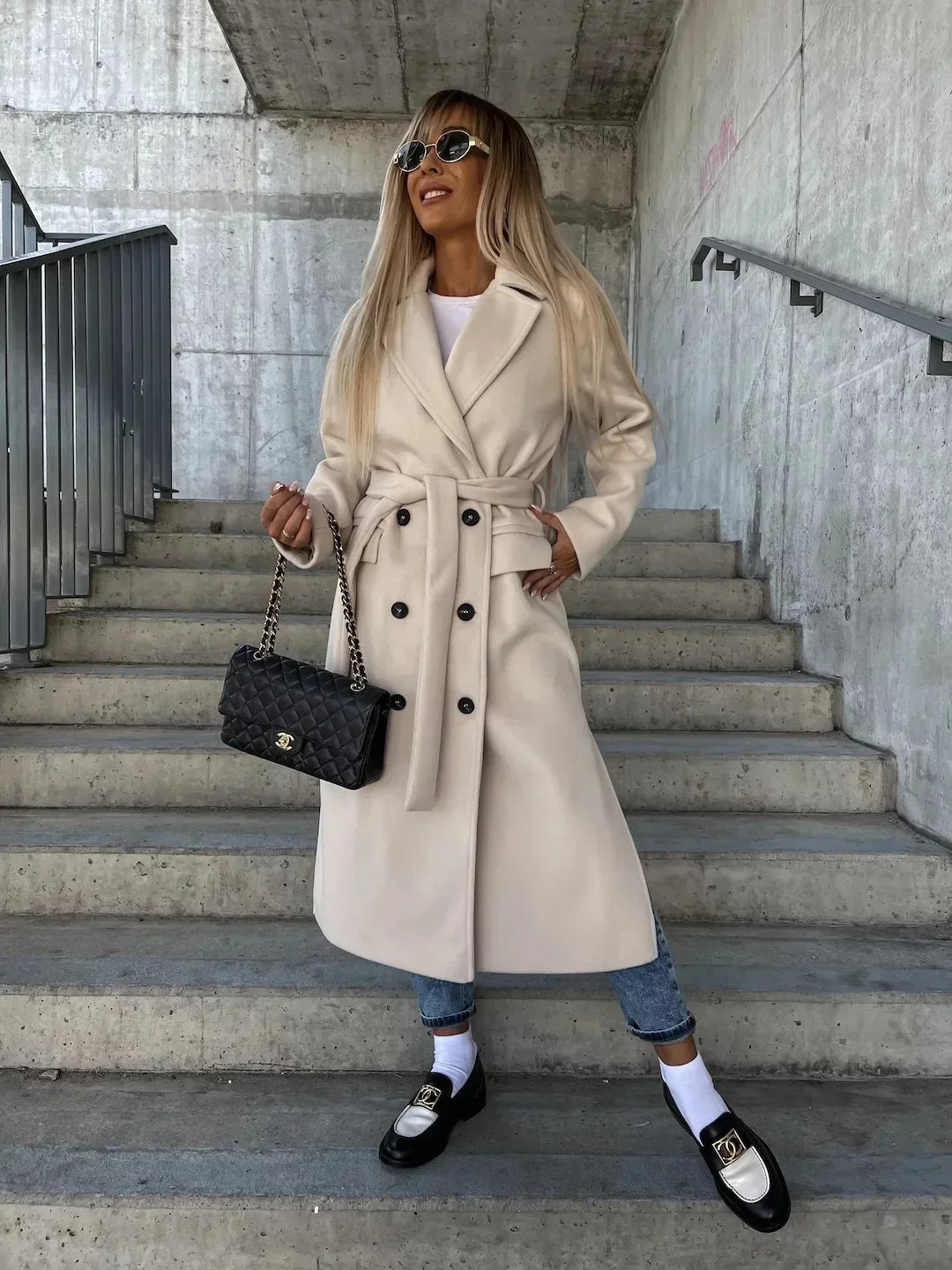 Women's Winter Coat | Wool Blend, Lapel Collar, Split Hem 0