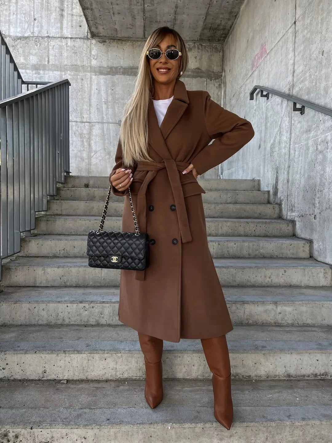 Women's Winter Coat | Wool Blend, Lapel Collar, Split Hem 7