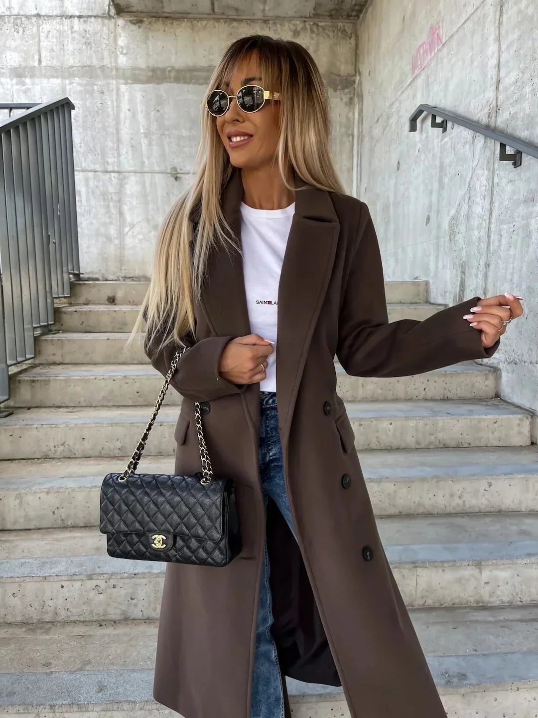 Women's Winter Coat | Wool Blend, Lapel Collar, Split Hem 8